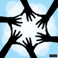 Six human cooperative hands Royalty Free Stock Photo