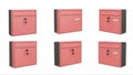 Six identical red mailboxes arranged in two horizontal rows of three each Royalty Free Stock Photo