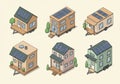 Six illustrations of tiny houses on wheels, each with unique designs. Royalty Free Stock Photo