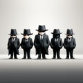 Minimalist Cartoon Mafia: Black Hats And Suits In Depth Of Field