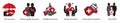 Six insurance icons in red and black as life insurance, parents health insurance, invalidity insurance Royalty Free Stock Photo