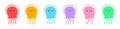 Six jellyfish icon set line. Cute cartoon kawaii funny baby character. Smiling face. Sea ocean animal. Kids tshirt, notebook cover