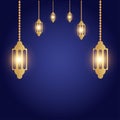 Six lampion on blue background