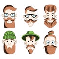 Six male hipsters head on white