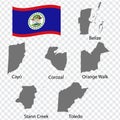 Six Maps Regions of Belize - alphabetical order with name. Every single map of Region are listed and isolated with wordings and