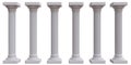 Six marble doric order pillar columns ancient Greek isolated on white background Royalty Free Stock Photo