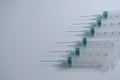 Six medical empty syringes with open needles Royalty Free Stock Photo