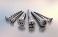 Six metal different screws next to each other Royalty Free Stock Photo