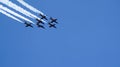 Six military aircraft flying in the group Royalty Free Stock Photo
