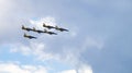 Six military aircraft flying in the group Royalty Free Stock Photo