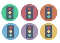 Six multi-colored icons of a traffic light.