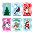 Six multi-colored stamps for Christmas card Royalty Free Stock Photo