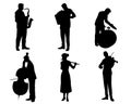Six musicians silhouettes Royalty Free Stock Photo