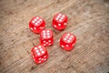 Six numbers on faces of five red dices on floor Royalty Free Stock Photo