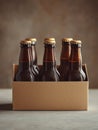 A six-pack of beer bottles in a cardboard box. Royalty Free Stock Photo