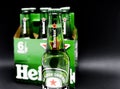 Six pack of Heineken light lager beer on black