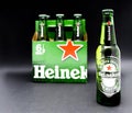 Six pack of Heineken light lager beer over black