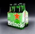 Six pack of Heineken light lager beer over black