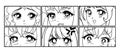 Six pairs of anime eyes look. Manga style