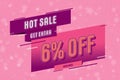 6 six Percent off super sale shopping halftone pink banner. offer special sale