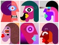 Six Persons Portraits vector illustration