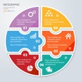 Six piece flat puzzle round infographic presentation. Circle business diagram.