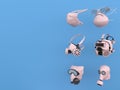 Six pink 3D Hygienic mask to protect against viruses, dust, and other harmful substances into the body , Isolated on blue backgrou