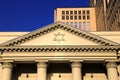 The six-pointed Jewish star of David on the facade of the synagogue, a symbol of the Jews. Dnipro city, Ukraine