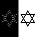 Six-pointed star icon. Hexagram sign. Symbol of Star of David, Judaism. Wicca isolated icon in black with white outline