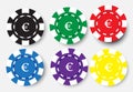 Six poker chips isolated on white background Royalty Free Stock Photo