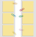 Six post it notes and clips Royalty Free Stock Photo