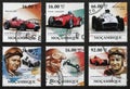 Six postage stamps celebrating Juan Manuel Fangio Royalty Free Stock Photo