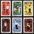 Six postage stamps with famous latin-american dances
