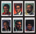 Six postage stamps with portraits of famous american black writers