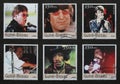 Six stamps with pop stars of 20th century