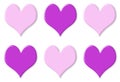 Six purple and pink hearts