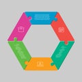 Six puzzle jigsaw hexagon process info graphic. Royalty Free Stock Photo