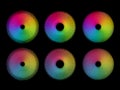 Six rainbow color circular shapes