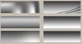 Six rectangular panels feature various gradients of smooth metallic textures. Ea