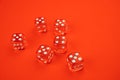 Six red dices isolated on red Royalty Free Stock Photo