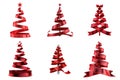 Six Red Ribbon Christmas Tree Decorations on Transparent Background Royalty Free Stock Photo