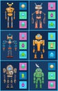 Six Robots, Icons Set, Color Vector Illustrations
