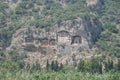 Six rock tombs at ancient Kaunos in Turkey Royalty Free Stock Photo