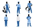 Six sailors silhouettes Royalty Free Stock Photo