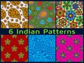 Six seamless patterns in Indian style. Royalty Free Stock Photo