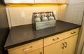 Six Seltzer Bottles Decorating Modern Kitchen Counter