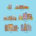 Set houses and building cityscape flat style vector illustration