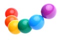 Six shiny coloured plastic toy balls isolated Royalty Free Stock Photo