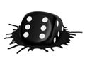 Six-sided black dice with blot isolated