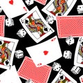 Six sided dice and blackjack cards seamless pattern